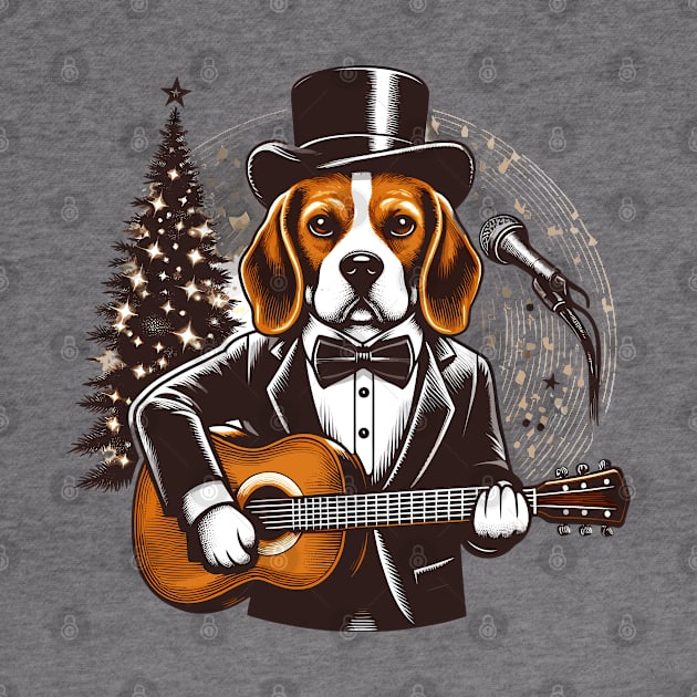 Beagle Playing Guitar Christmas by Graceful Designs